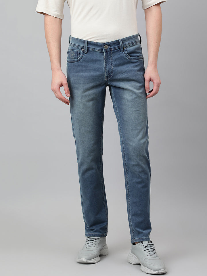 Men Light Blue Slim Fit Mid Rise Clean Look Stretchable Jeans