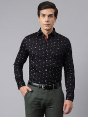 Men Black Standard Fit Printed Club Wear Shirt