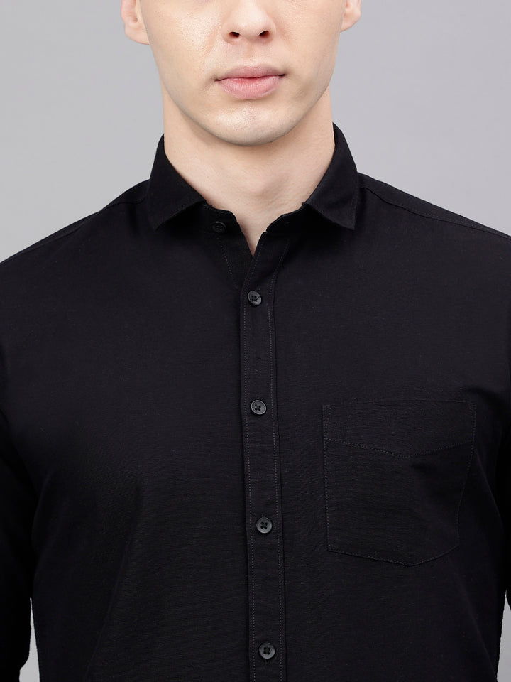 Men Black Standard Fit Solid Casual Shirt
