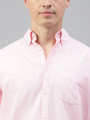 Men Baby Pink Regular Fit Solid Spread Collar Casual Shirt