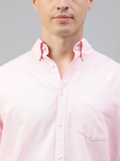 Men Baby Pink Regular Fit Solid Spread Collar Casual Shirt