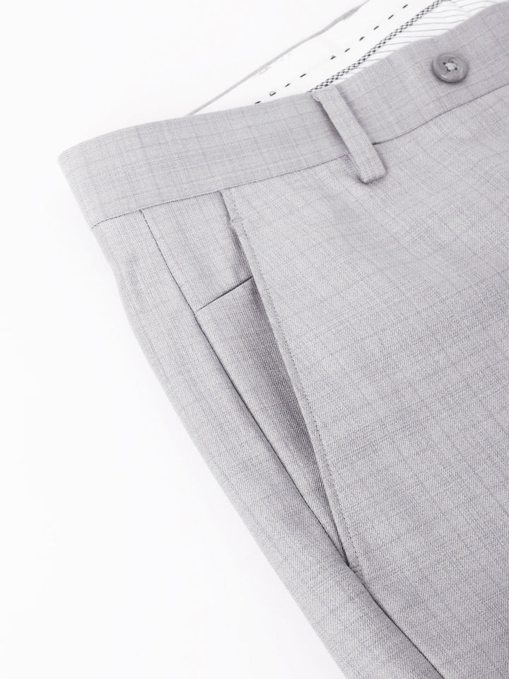 Men Light Grey Standard Fit Mid Rise Checked Formal Trouser