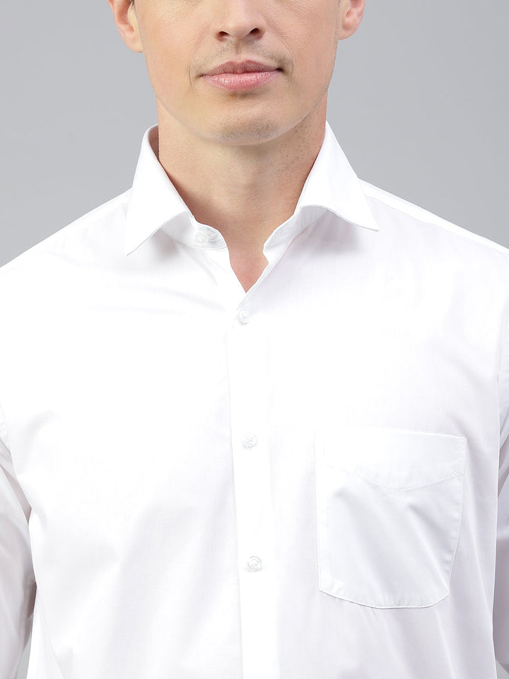 Men White Solid Spread Collar Formal Shirt