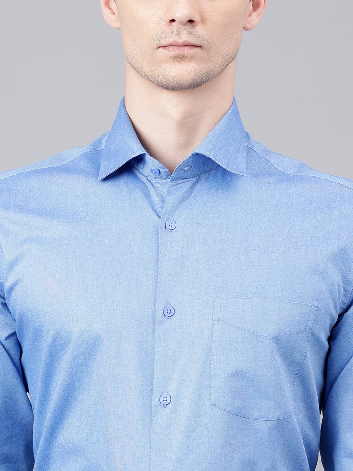 Men Mid Blue Regular Fit Solid Formal Shirt