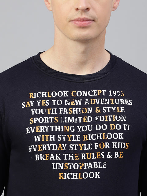 Men Navy Regular Fit Solid Crew Neck Casual Sweat Shirt
