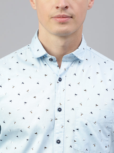Men Sky Regular Fit Print Spread Collar Casual Shirt