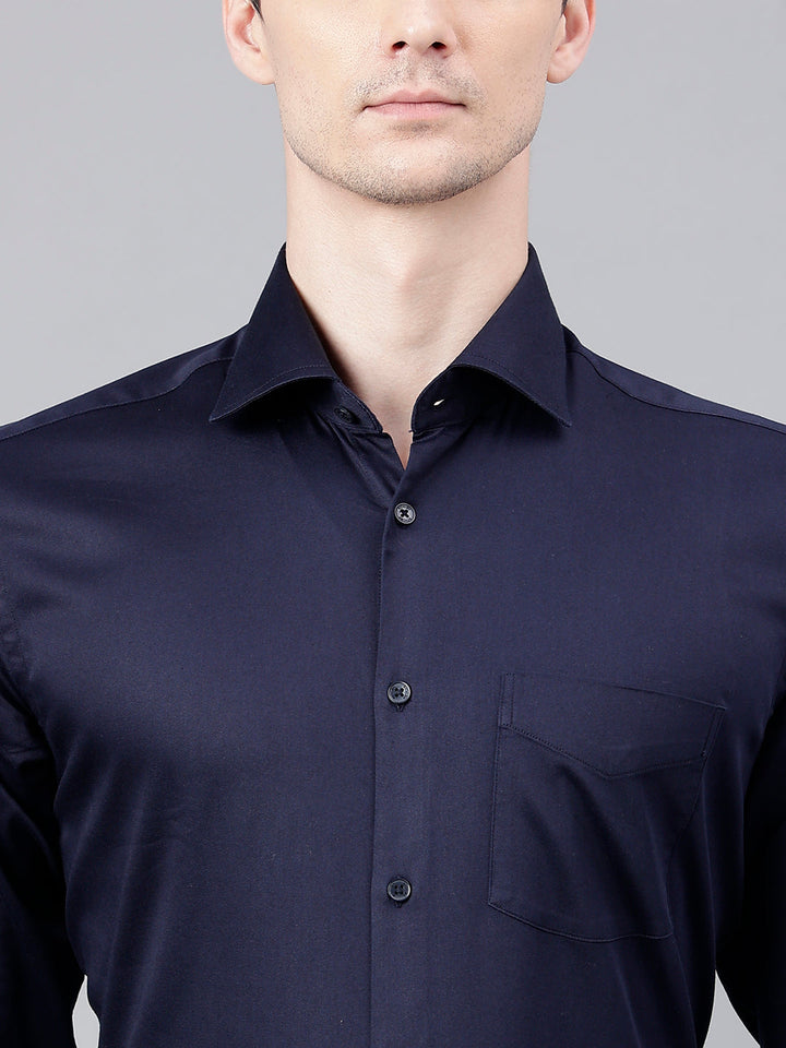 Men Navy Standard Fit Solid Club Wear Shirt
