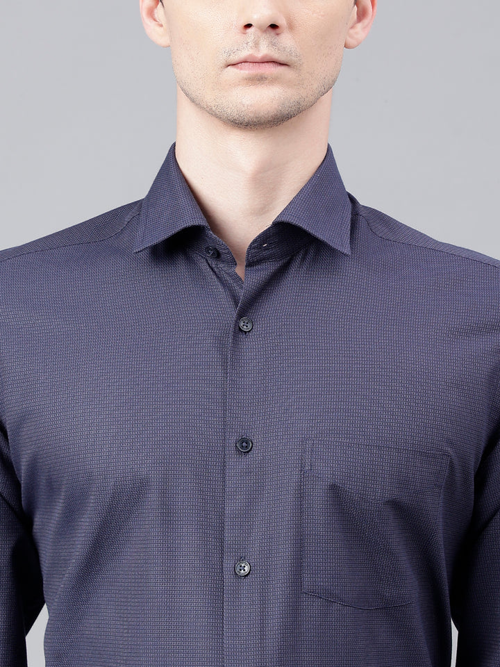 Men Blue Regular Fit Textured Formal Shirt