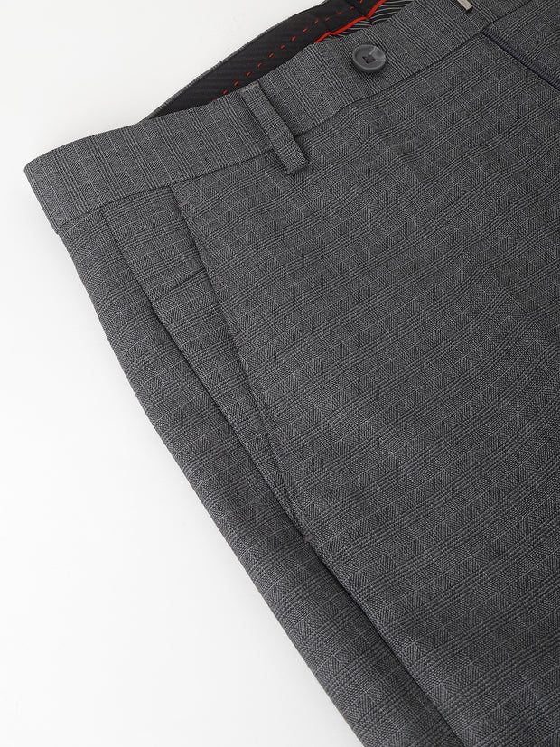 Men Dark Grey Standard Fit Mid Rise Checked Formal Trouser