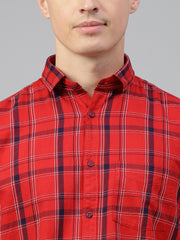 Men Red Regular Fit Checkered Spread Collar Casual Shirt