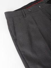 Men Smoke Grey Standard Fit Mid Rise Solid Formal Trouser