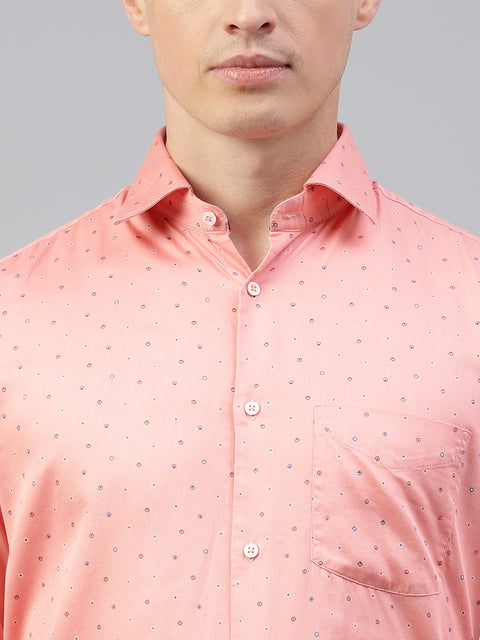 Men Coral Regular Fit Print Spread Collar Club Wear Shirt