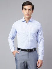 Men White Regular Fit Lining Formal Shirt