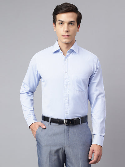 Men White Regular Fit Lining Formal Shirt