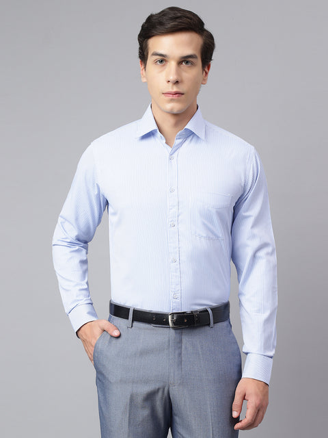 Men White Regular Fit Lining Formal Shirt