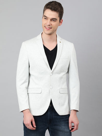 Men Off White Regular Fit Solid Notched Lapel Casual Blazer
