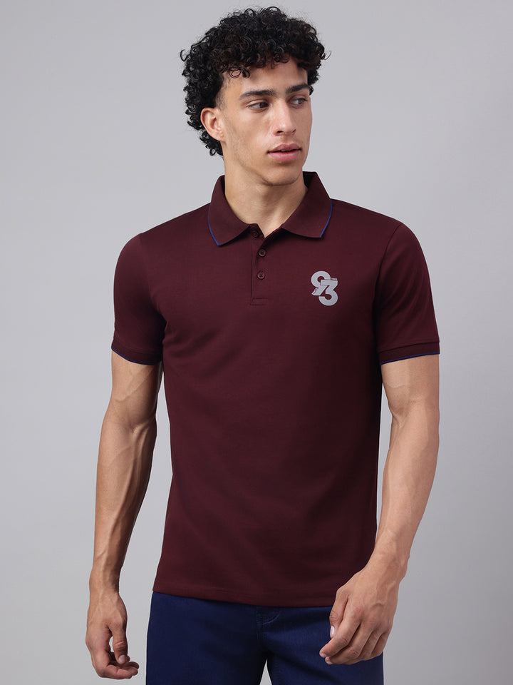 Men Wine Regular Fit Polo Neck t-shirt