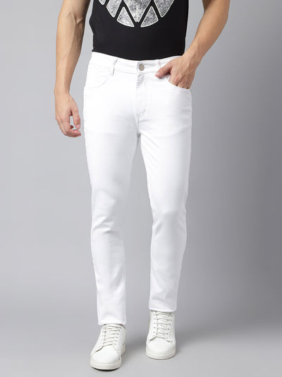 Men White Slim Fit Mid Rise Clean Look Strechable Jeans