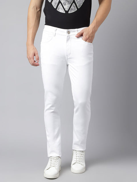 Men White Slim Fit Mid Rise Clean Look Strechable Jeans