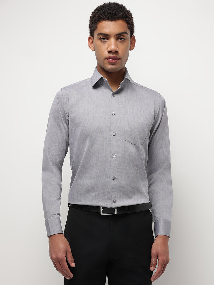 Men Grey Regular Fit Solid Formal Shirt