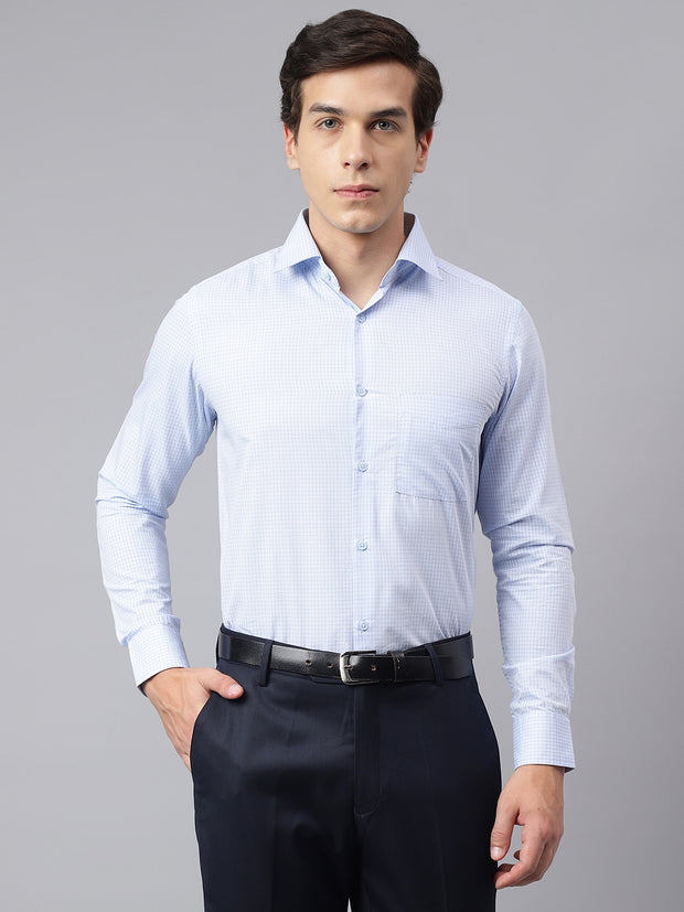 Men Sky Blue Regular Fit Checkered Formal Shirt
