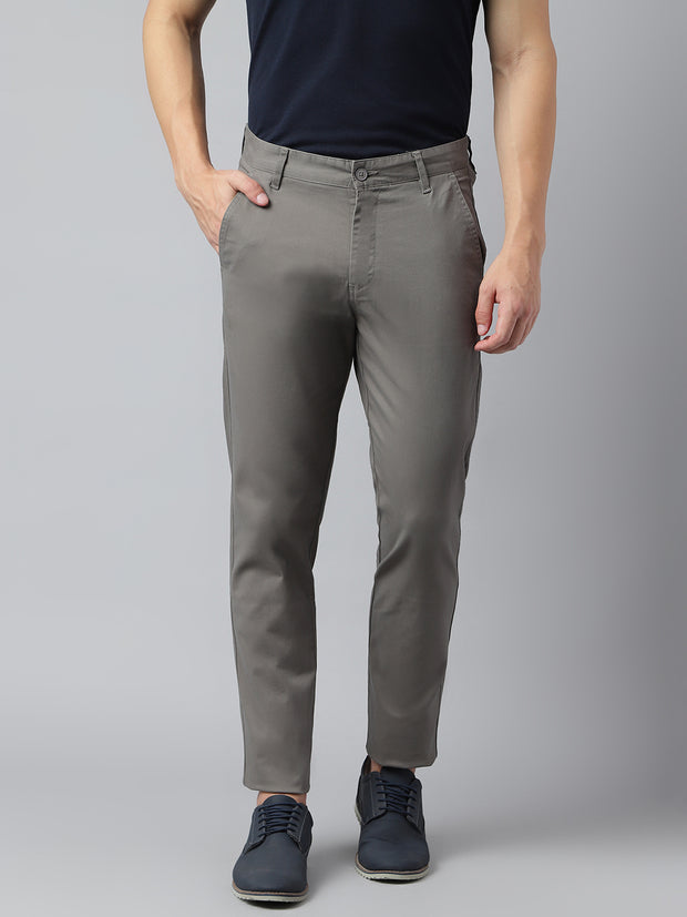 Men Cement Slim Fit Mid Rise Solid Casual Trouser