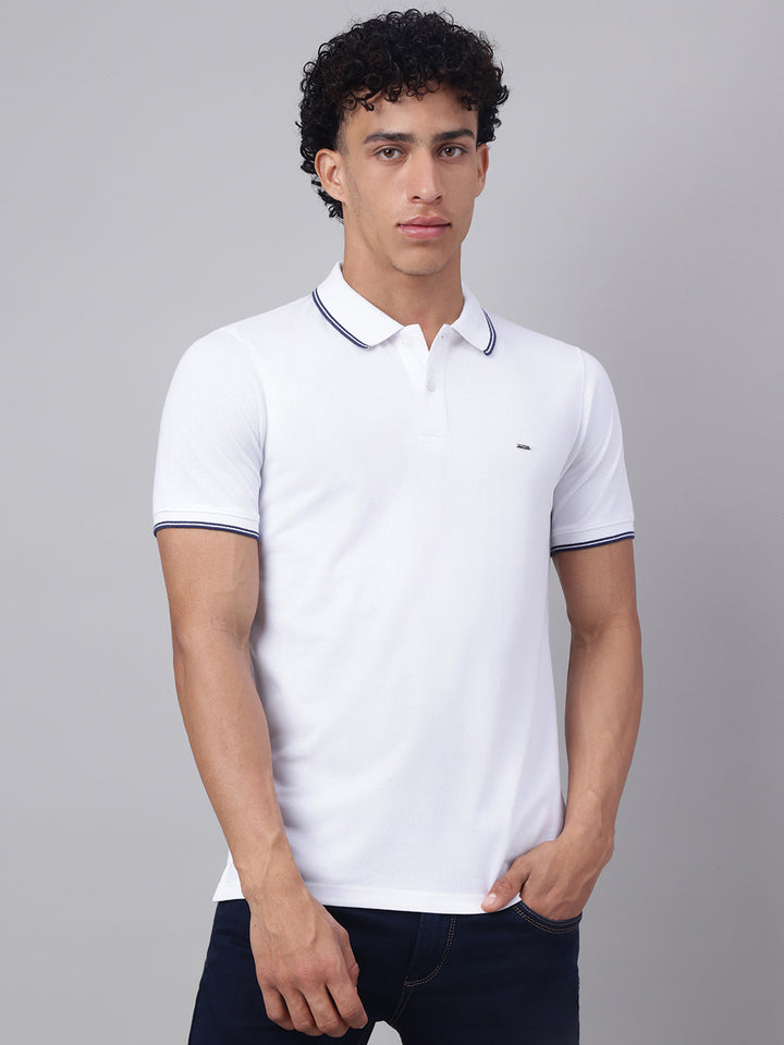 Men White Regular Fit Polo Neck t-shirt