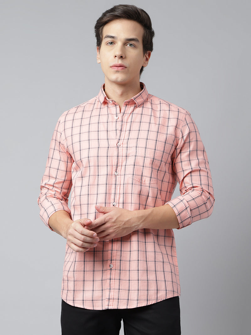 Men Peach Standard Fit Checkered Casual Shirt