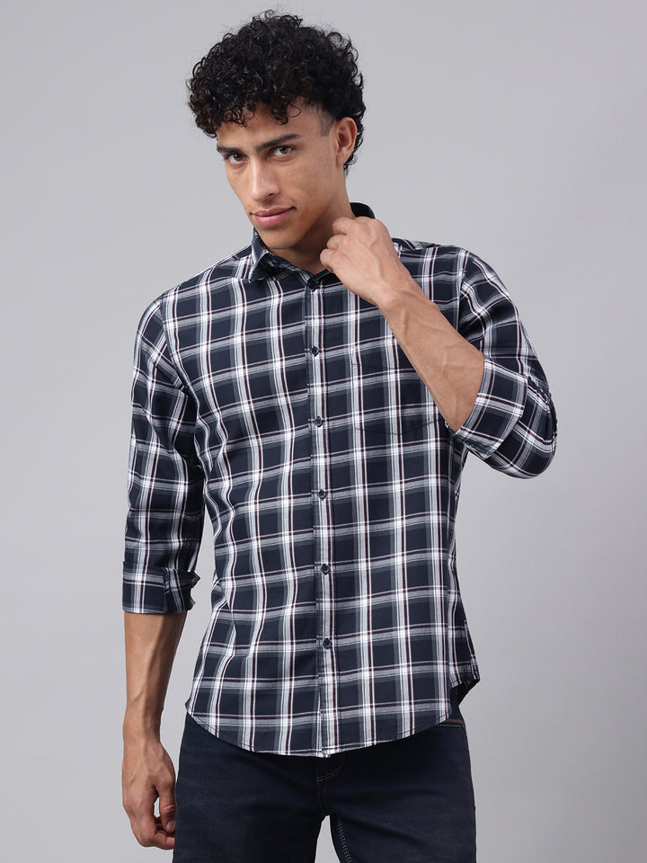 Men Navy Check Casual Shirt Classic Checks Everyday Comfort