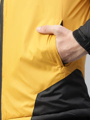 Men Black Ochre Regular Fit Solid Hoodie Casual Jacket