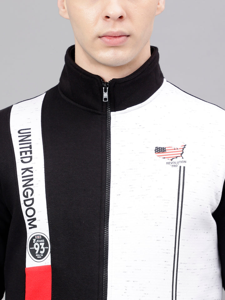 Men Red White Black Standard Fit Colourblocked Sweat Shirt