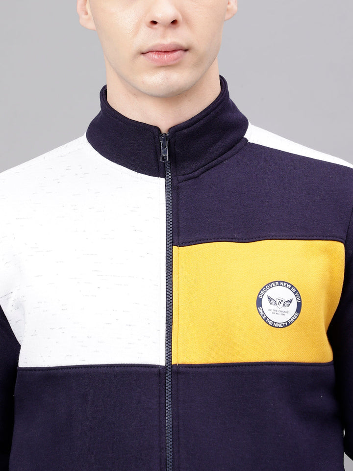 Men Navy Oatmeal Standard Fit Colourblocked Sweat Shirt