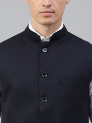 Men Navy Regular Fit Solid Stand Collar Formal Waist Coat