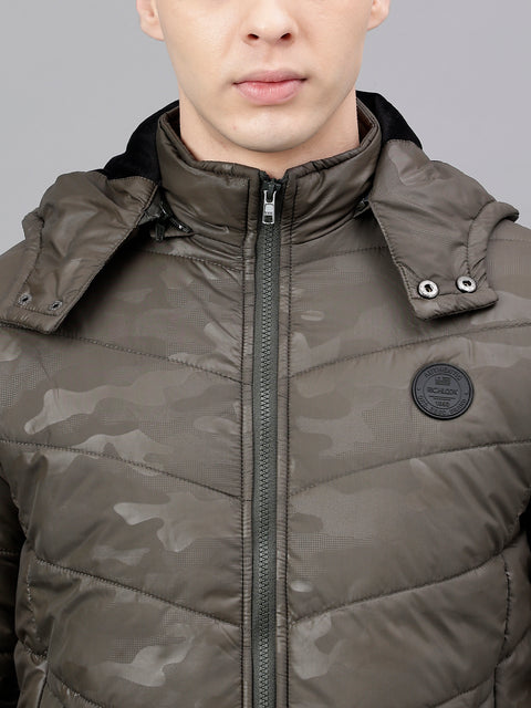 Men Olive Standard Fit Solid Hoodie Jacket