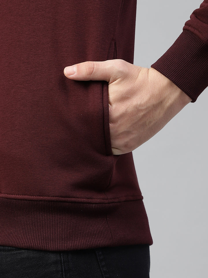 Men Wine Regular Fit Solid Crew Neck Casual Sweat Shirt
