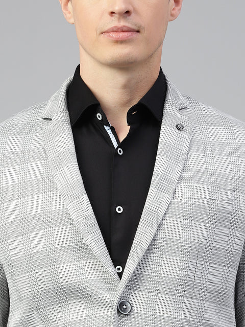 Men Grey Regular Fit Checkered Notched Lapel Casual Blazer