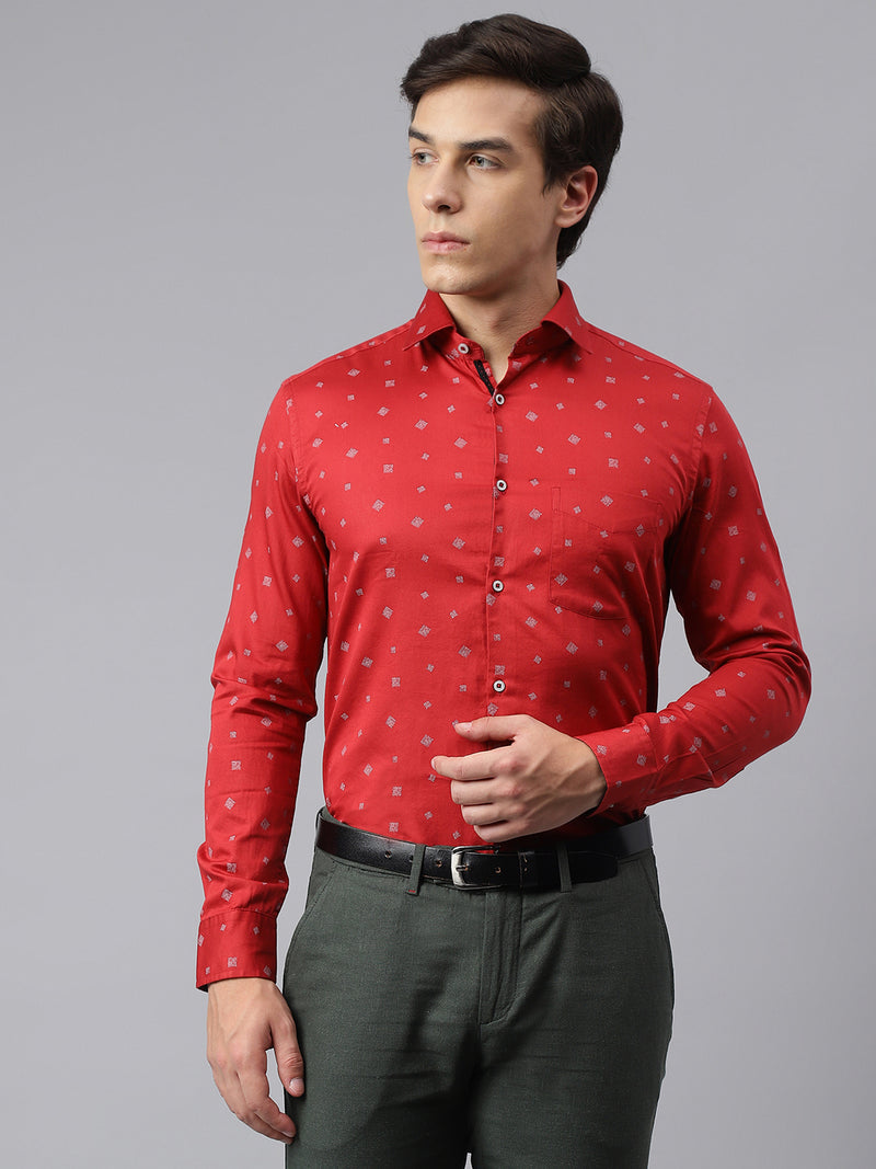 Men Red Standard Fit Printed Club Wear Shirt