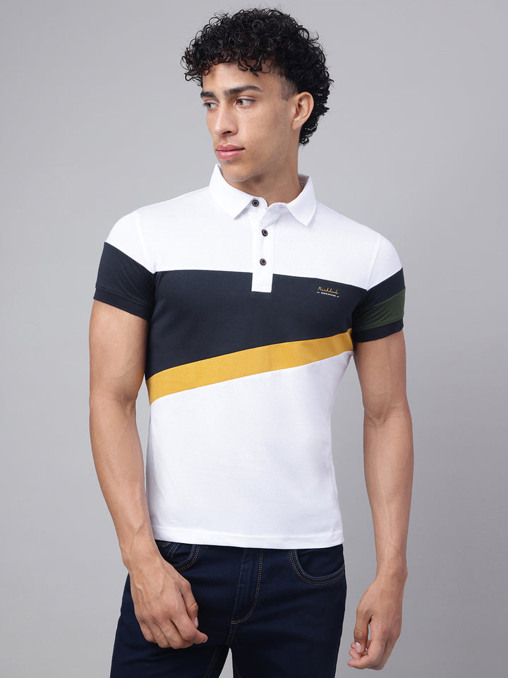 Men White Regular Fit Polo Neck t-shirt