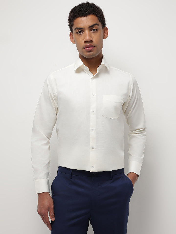 Men Cream Regular Fit Solid Formal Shirt