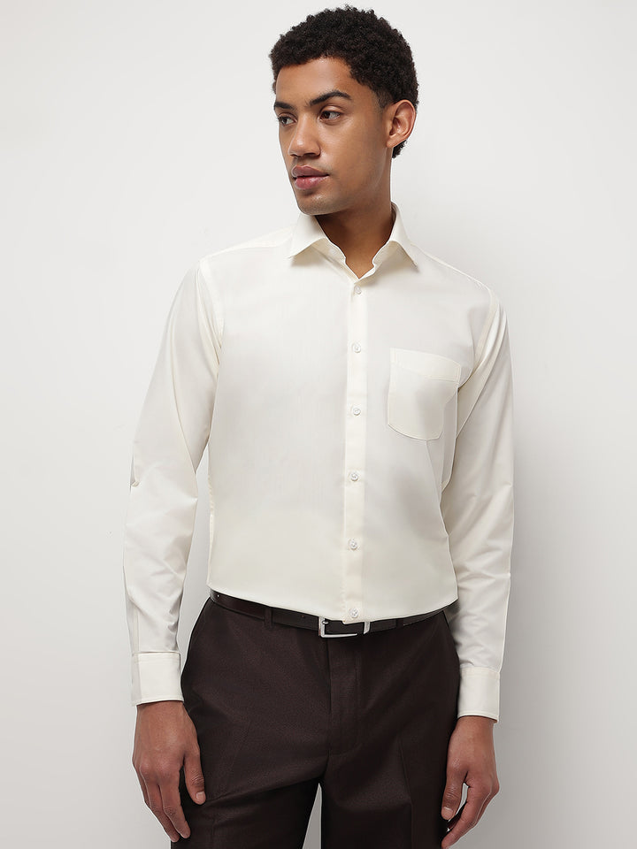 Men Cream Full Sleeve Formal Shirt