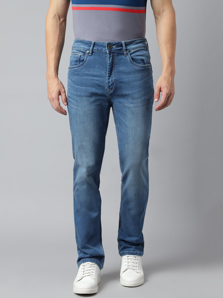 Men Ice Blue Slim Fit Mid Rise Clean Look Stretchable Jeans