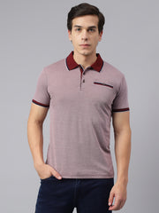 Men Wine Regular Fit Solid Polo Neck Casual T-Shirt