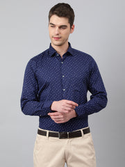 Men Dark Blue Standard Fit Printed Club Wear Shirt