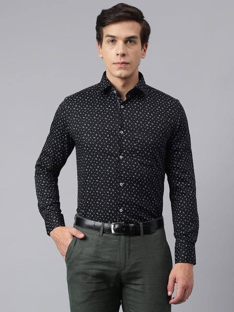 Men Black Standard Fit Printed Club Wear Shirt