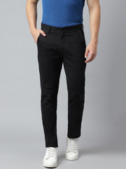 Men Black Slim Fit Mid Rise Solid Casual Trouser