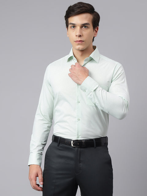 Men Light Green Regular Fit Checkered Formal Shirt