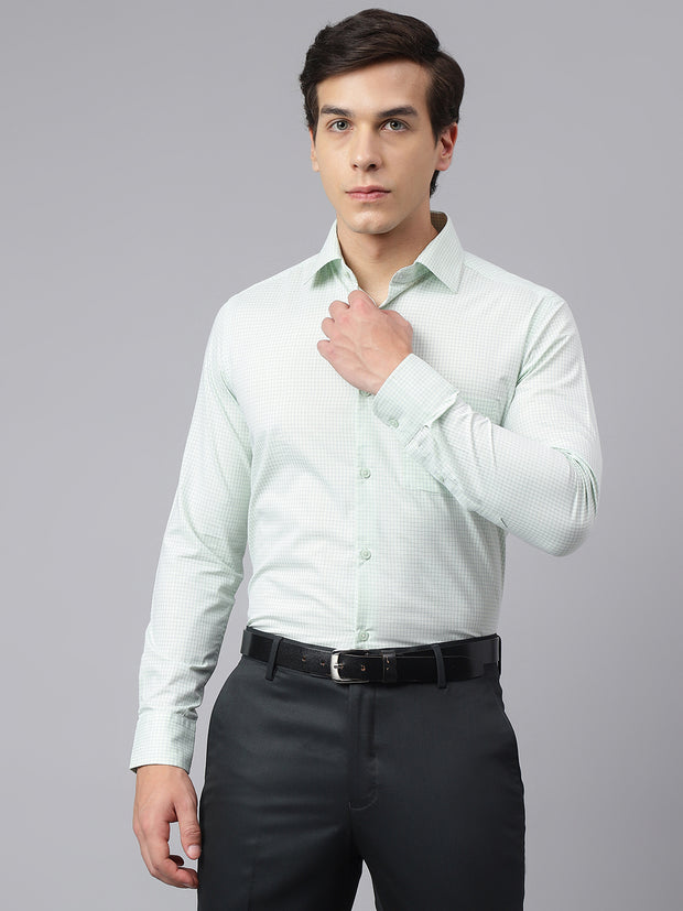 Men Light Green Regular Fit Checkered Formal Shirt