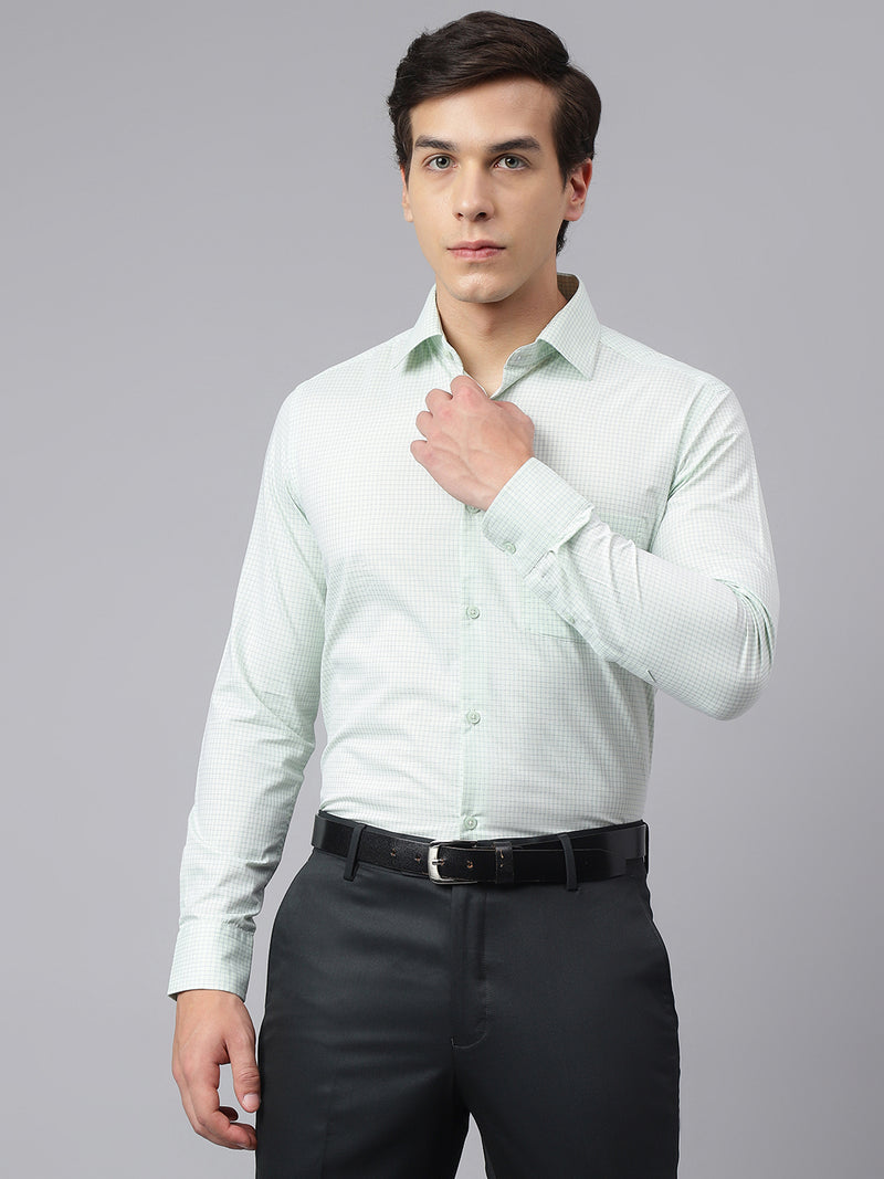 Men Light Green Regular Fit Checkered Formal Shirt