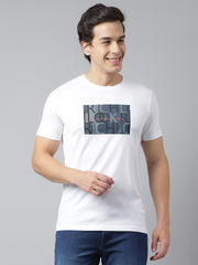 Men White Regular Fit Printed Crew Neck Casual T-Shirt