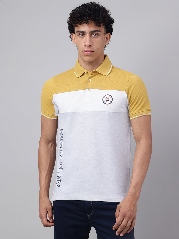 Men Ecru Regular Fit Polo Neck t-shirt